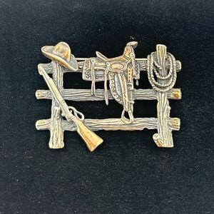 Western cowboys theme Sterling silver brooch